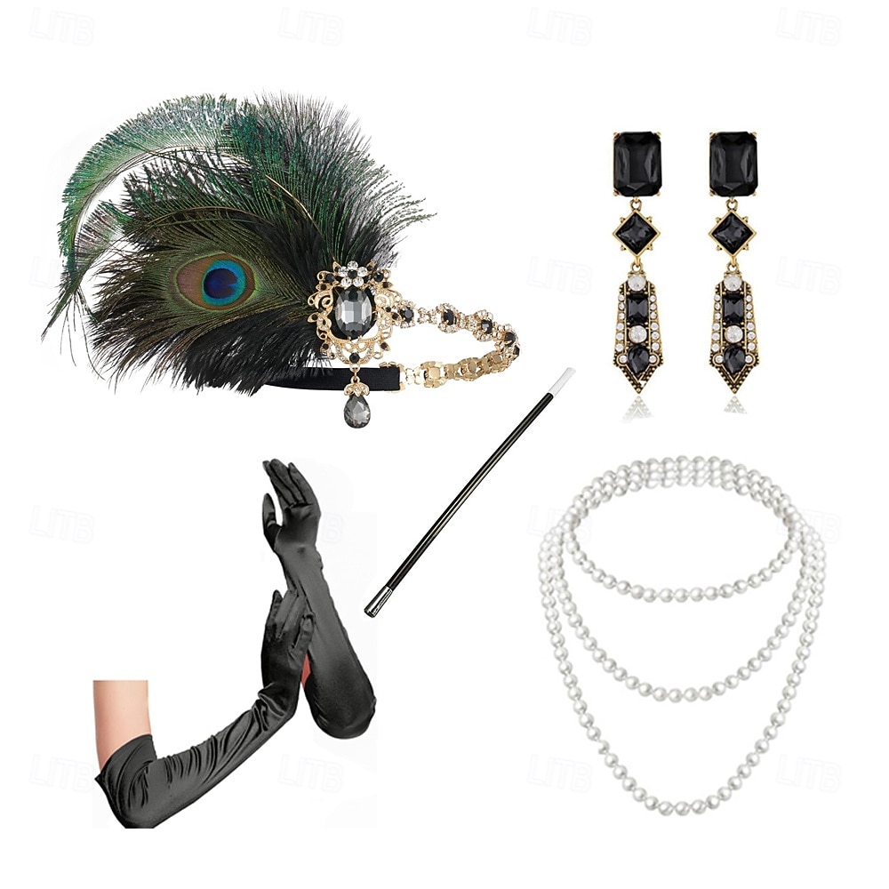 1920-tallet Den store Gatsby Flapperpannebånd i 1920-stil Den store Gatsby Fjær Kontor / Bedrift Glitrende glitter Krystall / Rhinstein Kostyme Dame Karneval Valentinsdag Maskerade Festkveldsklær 2025 - $24.99 –P8