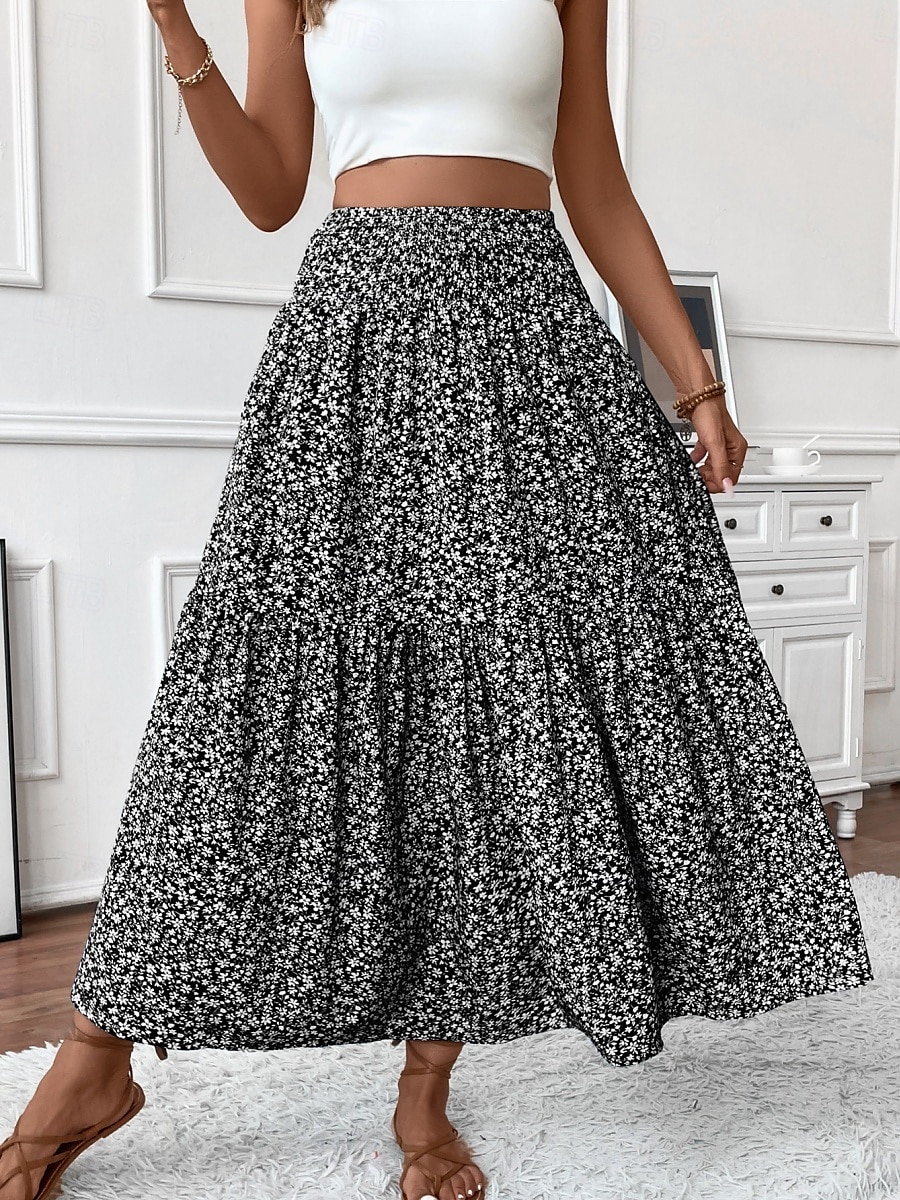 Fustă pentru femei Fustă maxi A Line Modă Casual Fuste cu talie înaltă Floral Print Micro-elastic Stradă Zilnic Negru Galben Roz Verde Vară Poliester 2025 - $25.99 –P9