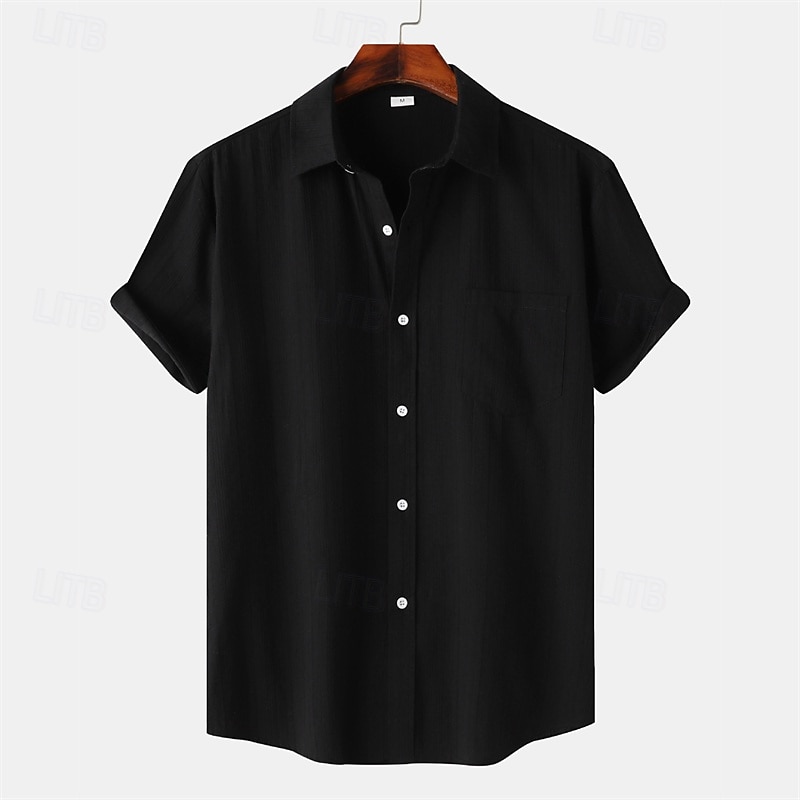 Herr Skjorta Casual skjorta Knapp upp skjorta Slät Semester Gata Svart Vit Gul Armégrön Kortärmad Kavajslag Sommar Kläder Button-Down 2025 - $25.99 –P6