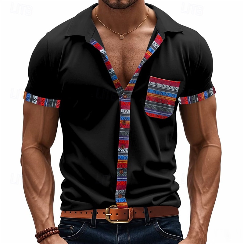 Per uomo Camicia Camicia Estiva Camicia casual Camicia da Spiaggia Camicia con Bottoni Nero Bianco Kaki Grigio chiaro Grigio scuro Manica Corta A righe Bavero Vacanza Camicia hawaiana Tasca del 2025 a $24.99 –P9