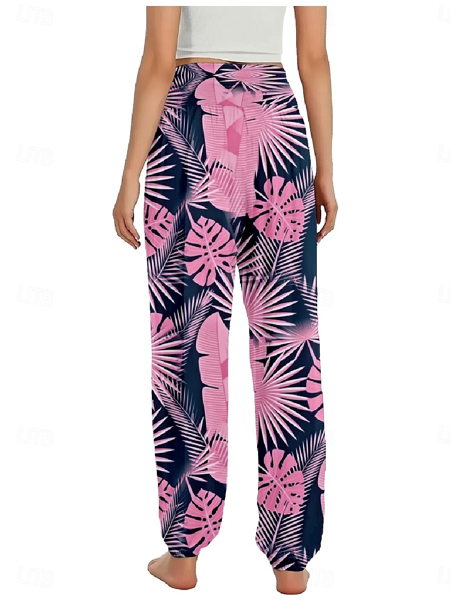 Per donna Pantaloni ispirati al lino Gamba larga Pantaloni Stile Etnico Casual Boho Lunghezza intera Vita Alta Floreale Foglia Tropicale Tasca Elastico in vita Stampa Traspirabilità Morbido del 2025 a $21.99 –P20