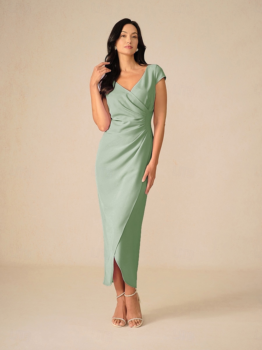 Dámské Délka čaje Zavazovací šaty Elegantní Večírek Narozeniny Svatební Dovolená Svatební host Běžný Pevná barva Krátký rukáv Do V Šalvějová zeleň Léto Jaro Podzim 2025 - $59.99 –P1