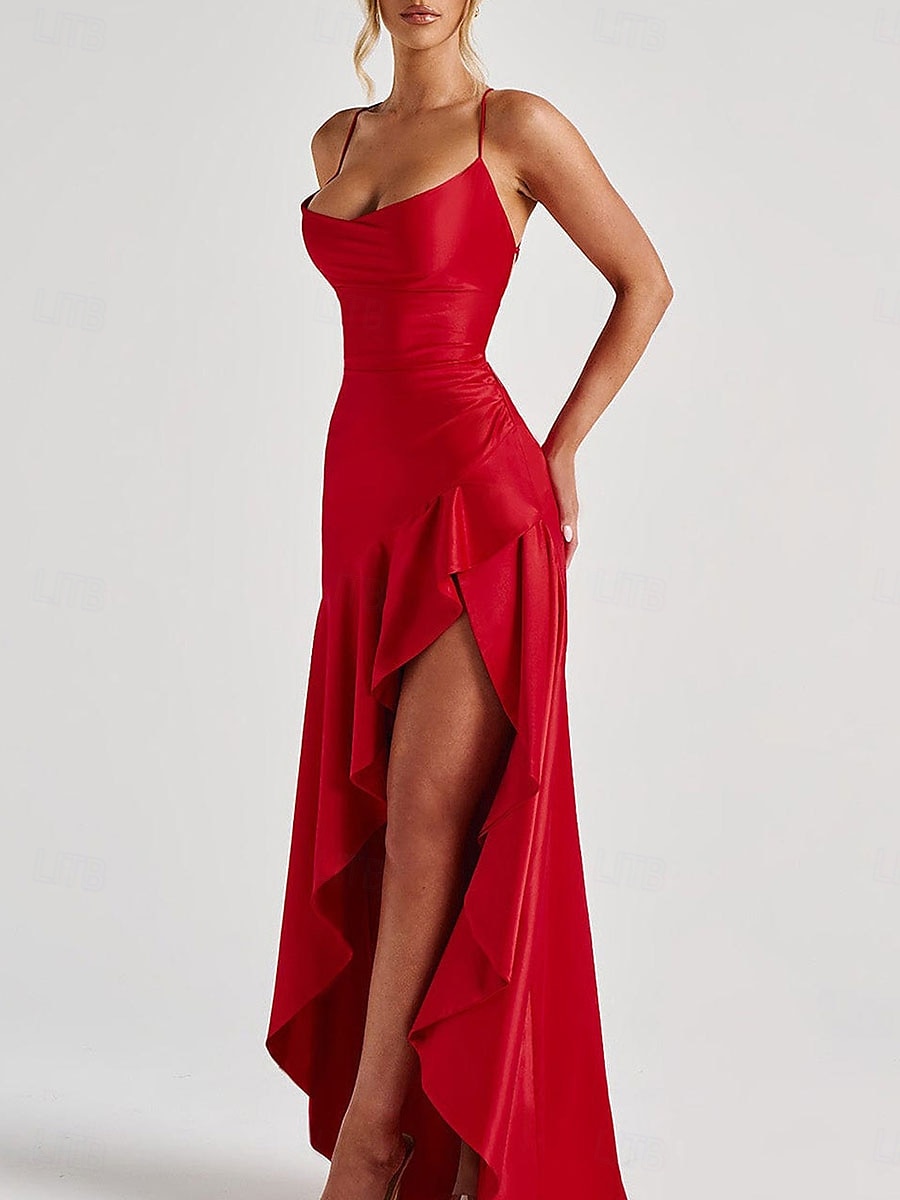 Havfrue  trumpet Quinceanera klänningar Elegant klänning bröllop bröllopsgäst golvlång utan ärm spaghetti axelrem polyester rygglös med spricka 2025 - $79.99 –P10