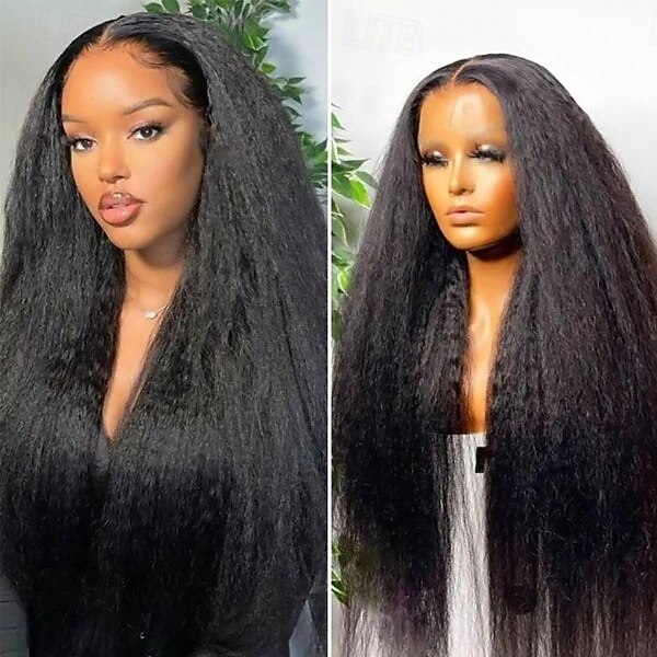 peruca de cabelo humano renda cabelo 13x4 peruca de renda frontal yaki peruca reta com cabelo de bebê para mulheres negras peruca de renda de cabelo humano longo de 2025 por $199.99 –P1
