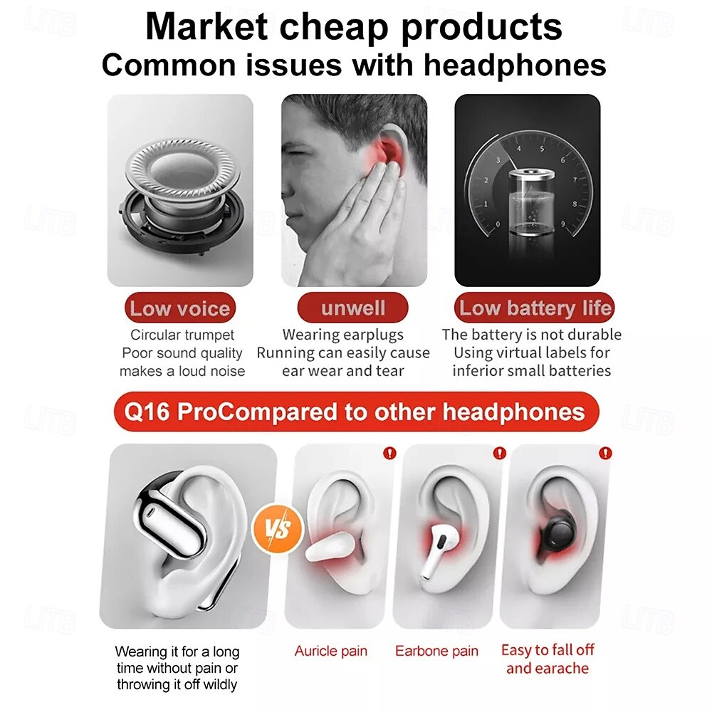 Q18 Ear Hanging Full Color Touch Screen Noise Reduction Bluetooth Earphones Multi functional Touch Screen OWS Ear Hanging 2025 - $27.99 –P10