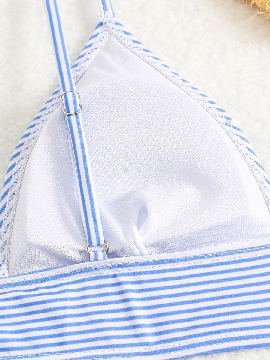 Kvinnors baddräkter bikini 2-delad tärnande baddräkt rygglös semester strandkläder randig V-hals ärmlös baddräkter 2025 - $17.99 –P12