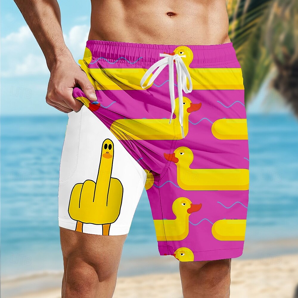 Herre Dyr Morsom And Fôret shorts 2 i 1 svømmeshorts Badeshorts Medium Midje Hawaiisk Feriereise Ferie Strand Klær Sidelommer Med kompresjonsforing Elastisk snøring i midjen Designer Klær 2025 - $21.99 –P3