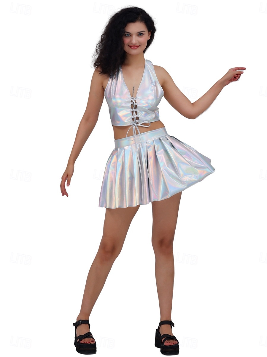 Retro 80. léta Mini Sukně Disko Lesklý latexový patent Kov Dámské předvečer Všech svatých Karneval Pride Parade Měsíc hrdosti Dospělé Sukně Léto 2025 - $18.99 –P3