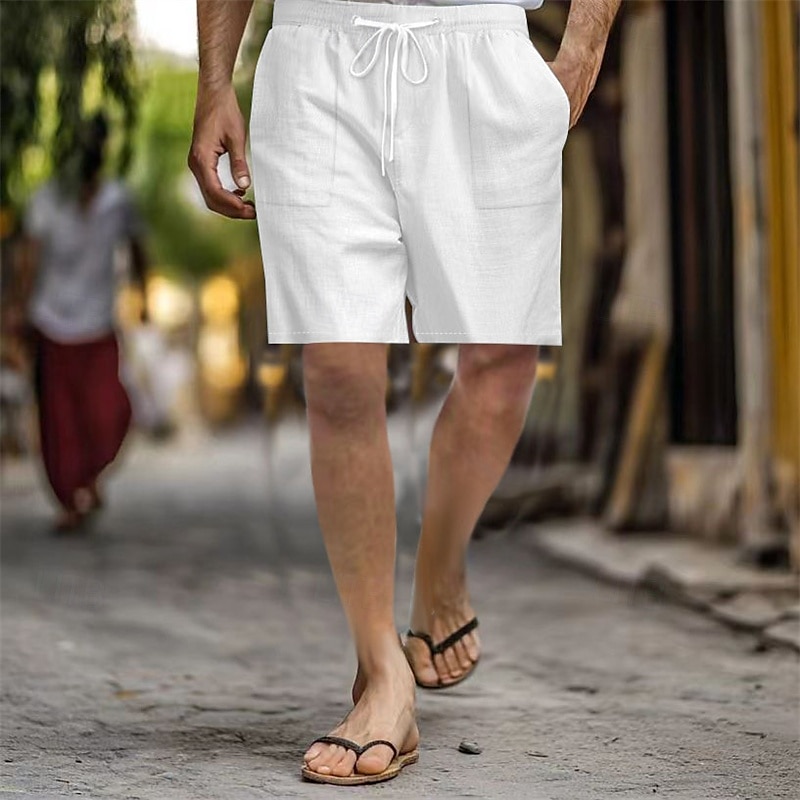 Hombre Pantalón corto Pantalones cortos de lino Pantalones cortos de verano Pantalones cortos de playa Bolsillo Correa Cintura elástica Plano Comodidad Transpirable Corto Vacaciones Festivos Playa 2025 - $18.99 –P2