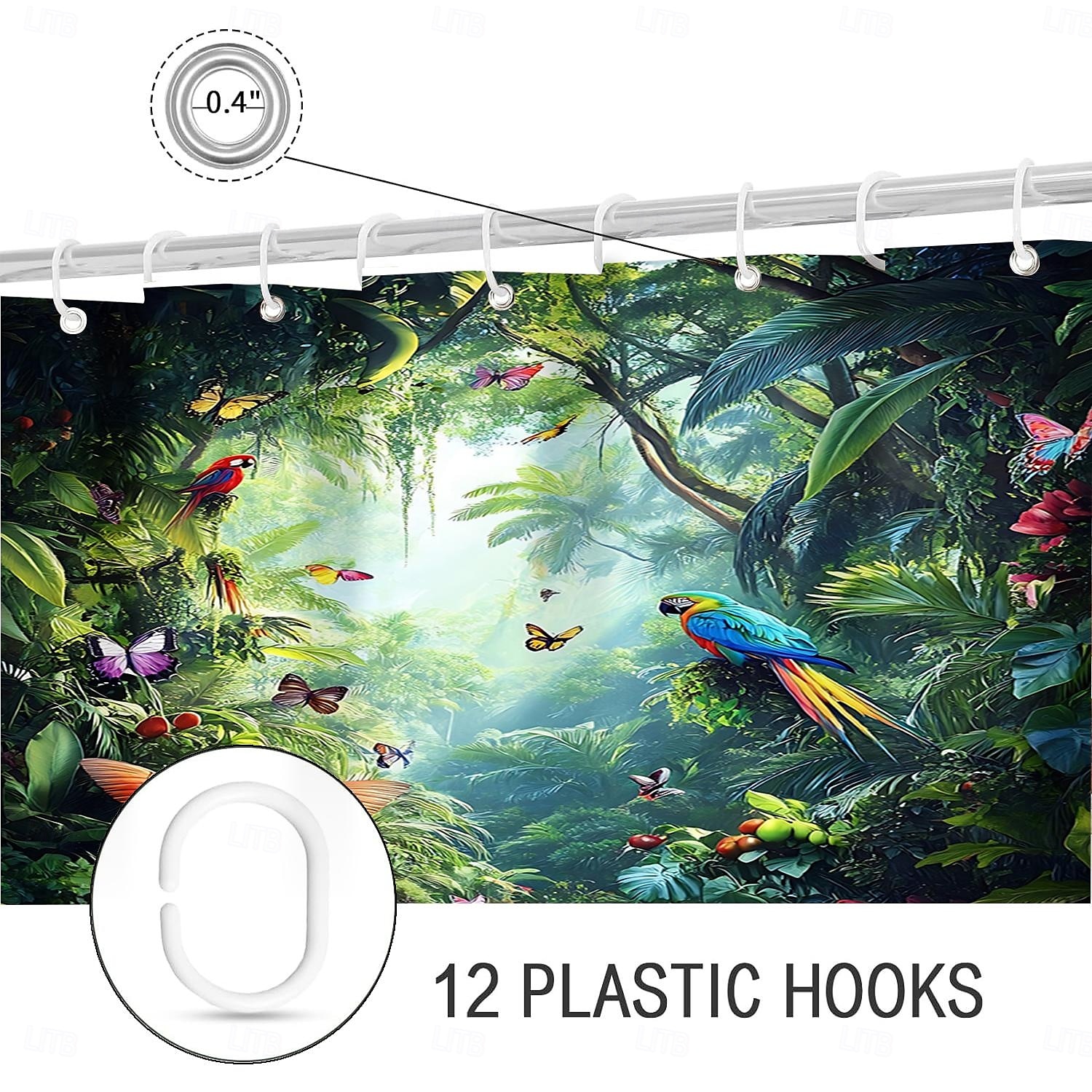 Shower Curtain with Hooks 180cm*180cm(70"*70") Polyester Machine Washable Waterproof Tropical Rainforest Flowers Pattern 2025 - $19.99 –P4