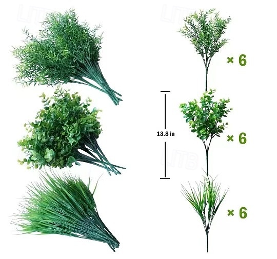 19 fiori artificiali finti di eucalipto, piante verdi, decorazioni per giardini interni ed esterni, piccole composizioni di erba primaverile, piante verdi finte per la decorazione di casa, patio e del 2025 a $18.99 –P2
