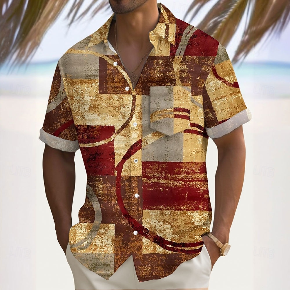 Bărbați Geometric Bloc Culoare Peteci Cămașă Cămașă casual Camașă cu nasturi Manșon scurt Moda Casual Vacanță Zilnice Concediu Vară Primăvară Răsfrânt Imprimare 3D cămăși cu guler Un buzunar frontal 2025 - $23.99 –P1
