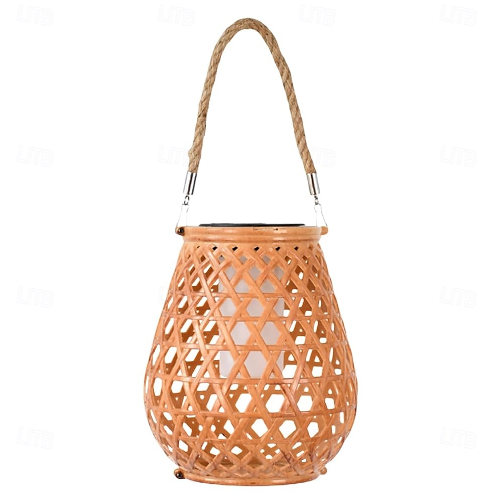 1 lanterna solare da esterno, lanterna in legno intrecciato di bambù, lanterna sospesa in rattan intrecciato, luce da giardino per cortile, albero, paesaggio del 2025 a $26.99 –P4