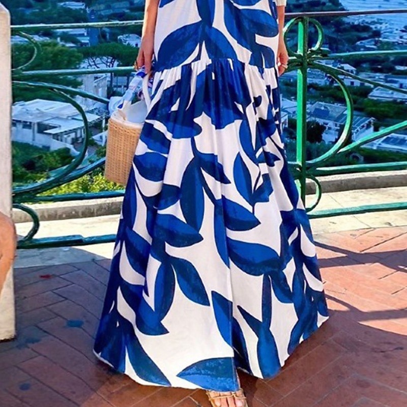 Femmes Robe Longue Maxi Robe Robe de Soirée Robe Imprimée Mode Soirée Fête du thé Sortir Coupe régulière Fleur Manche Courte Col en V Bleu Été de 2025 ? $24.99 –P5