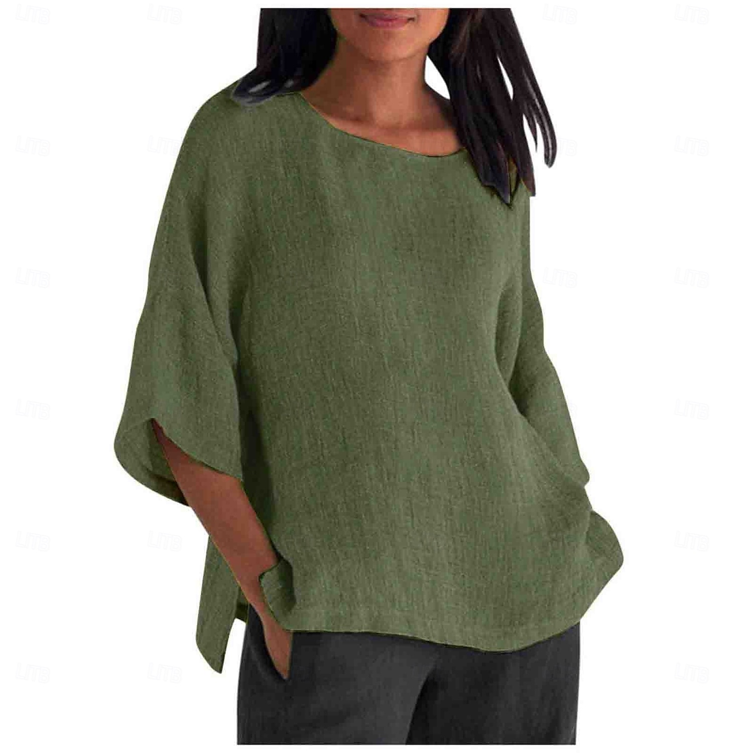 Pentru femei Cămașă Bluză Cămăși Bumbac In Culoare solidă De Bază Casual Lungime Manșon 3/4 Stil Nautic Topuri obișnuite Zilnic Verde Crud Negru Alb Verde Deschis Roz Îmbujorat Vară 2025 - $23.99 –P7