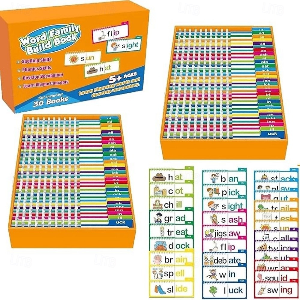 30 Daumenkinos zum Lesen und Reimen, Buchstabenlaute &Lernkarten für Wortfamilien, Phonetik-Lernspiele, Sichtwortübungen, Aktivität zur frühen Lese- und Schreibfähigkeit, Vorschule 2026 - $28.99 –P1