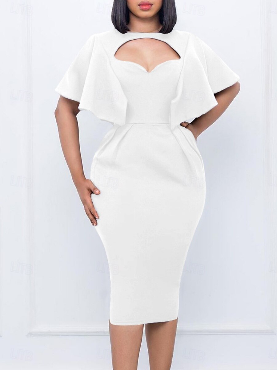 Dam Midiklänning Sheath Dress party cocktail Semiformella klänningar Fest Normal Slät Kortärmad Rund hals Vit Rubinrött Kungsblå Sommar 2025 - $39.99 –P1