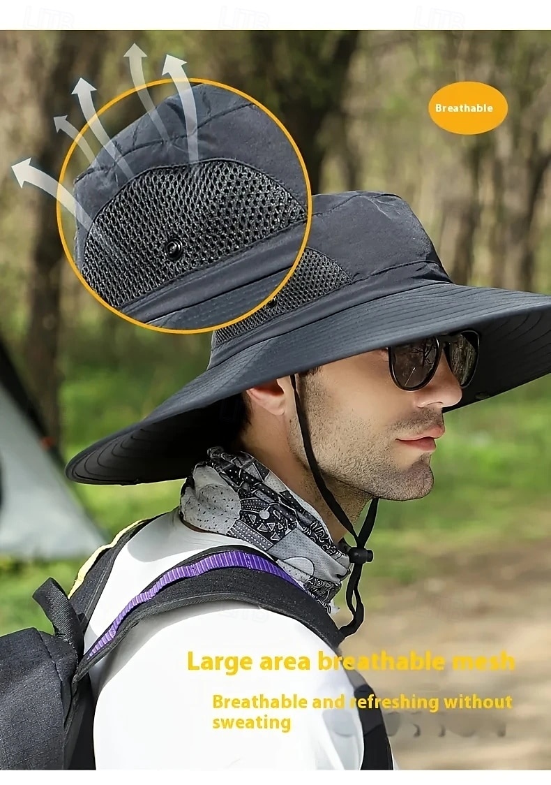 Men's UV Protection Bucket Hat for Fishing & Hiking - Sporty Wide Brim Sunshade Cap, Beige with Black Band, Hand-Washable, Lightweight & Breathable for Outdoor Adventures 2025 - $19.49 –P1