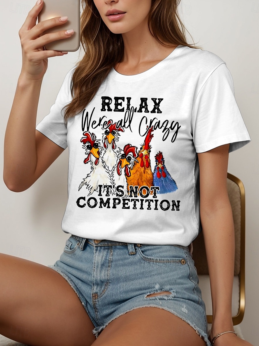 Pentru femei Tricou Cămașă din bumbac Grafic Cocoș Scrisă Epocă Stilat Clasic Manșon scurt Stil Nautic Rotund Topuri obișnuite Zilnic Imprimeu Alb Gri Vară 2025 - $19.99 –P4