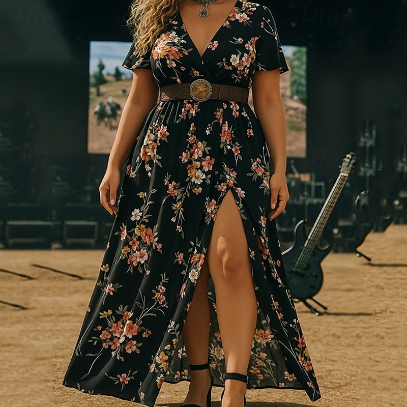 Dam Långklänning Maxiklänning Vardagsklänning Sommarklänning Boho-klänning Klänning med tryck Mode Utomhus Semester Helgdag Normal Blommig Ärmlös Djup V-hals Svart Vit Gul Ljusgrön Sommar Vår 2025 - $27.99 –P1