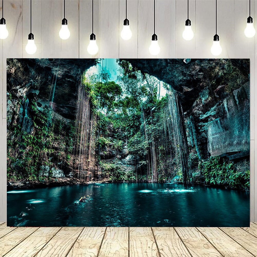 låg dal grotta vattenfall landskap hängande gobeläng väggkonst stor gobeläng väggmålning dekor fotografi bakgrund filt gardin hem sovrum vardagsrum dekoration 2025 - $13.99 –P5