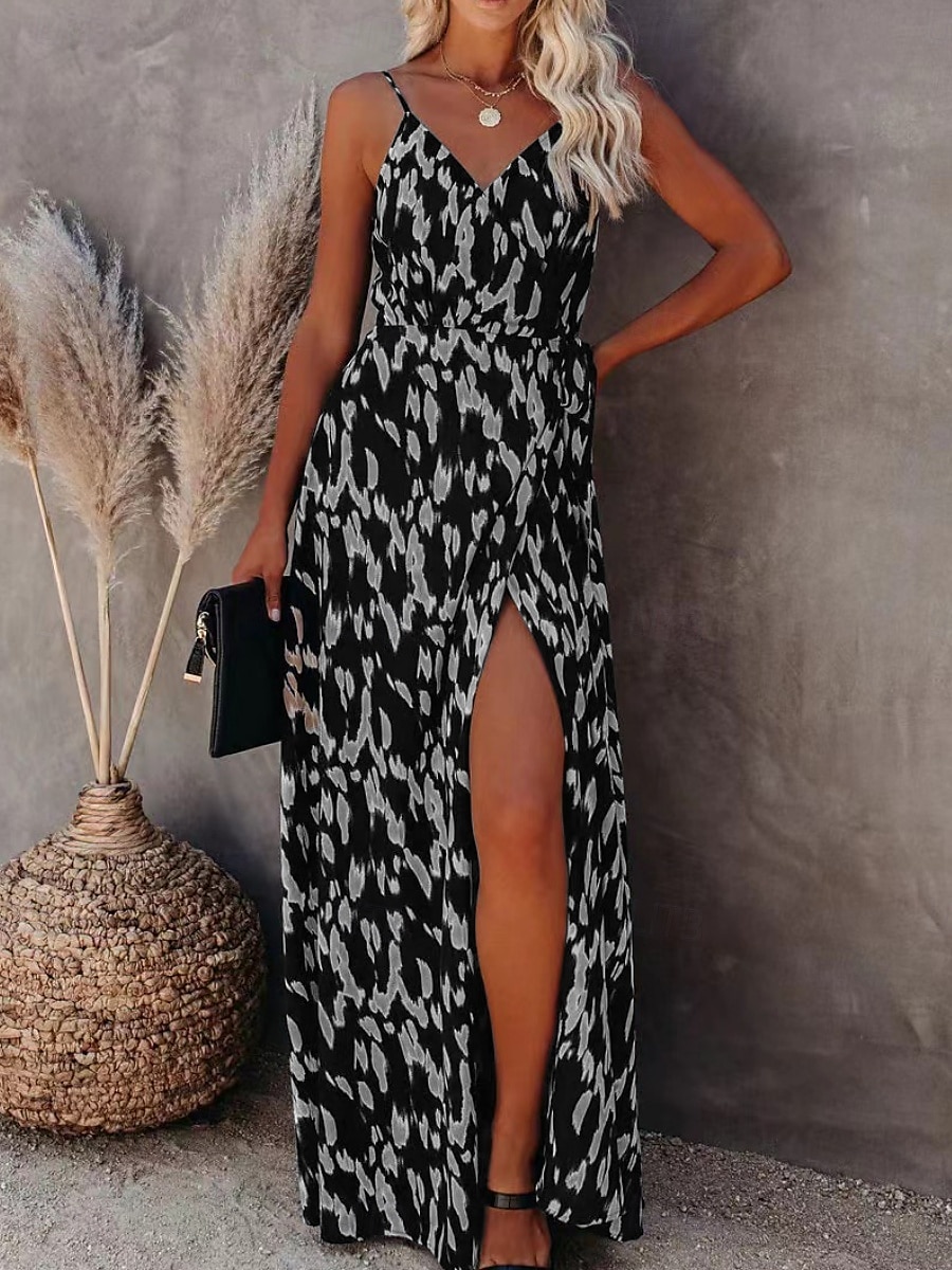 Damen Maxikleid A Linie Kleid Unterkleid Urlaub Lässig Boho Outdoor Ausgehen Strand Standard Passform Grafik Geometrisch Ärmellos Spaghettiträger Weiß Leicht Braun Blau Grau Sommer 2025 - $29.99 –P5