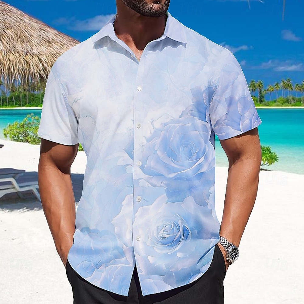 Homme Rose Imprimé Floral Fleurs Chemise Chemise hawaïenne Chemise Boutonnée Manche Courte Hawaïen Resort Vacances Fête Tenue de plage Été Printemps Col Rabattu Impression 3D chemises à col Rose de 2025 ? $23.99 –P2
