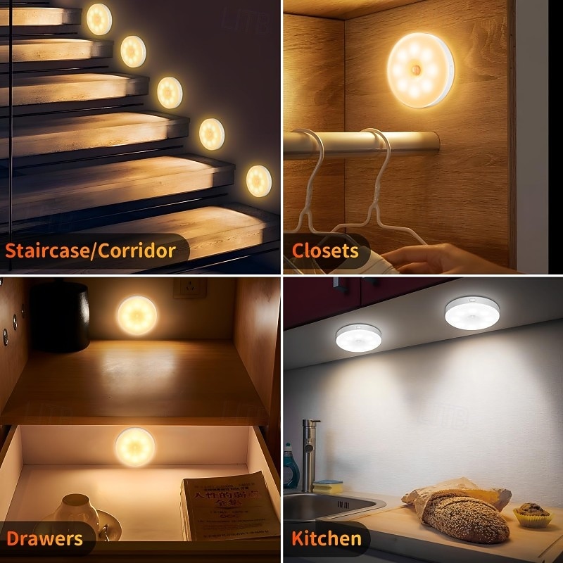 1 st. oplaadbaar inductie nachtlampje driekleurige dimfunctie magnetische afstandsbediening bedieningskast wijnkast garderobe verlichting type-c opladen 2026 - $8.99 –P12