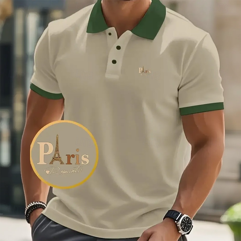 Men's Text Eiffel Tower Polo Short Sleeve Polo Shirts Collared Shirts Business Casual School Athleisure Daily Wear 3D Print Summer Black Pink Navy Blue 2025 - $23.99 –P3