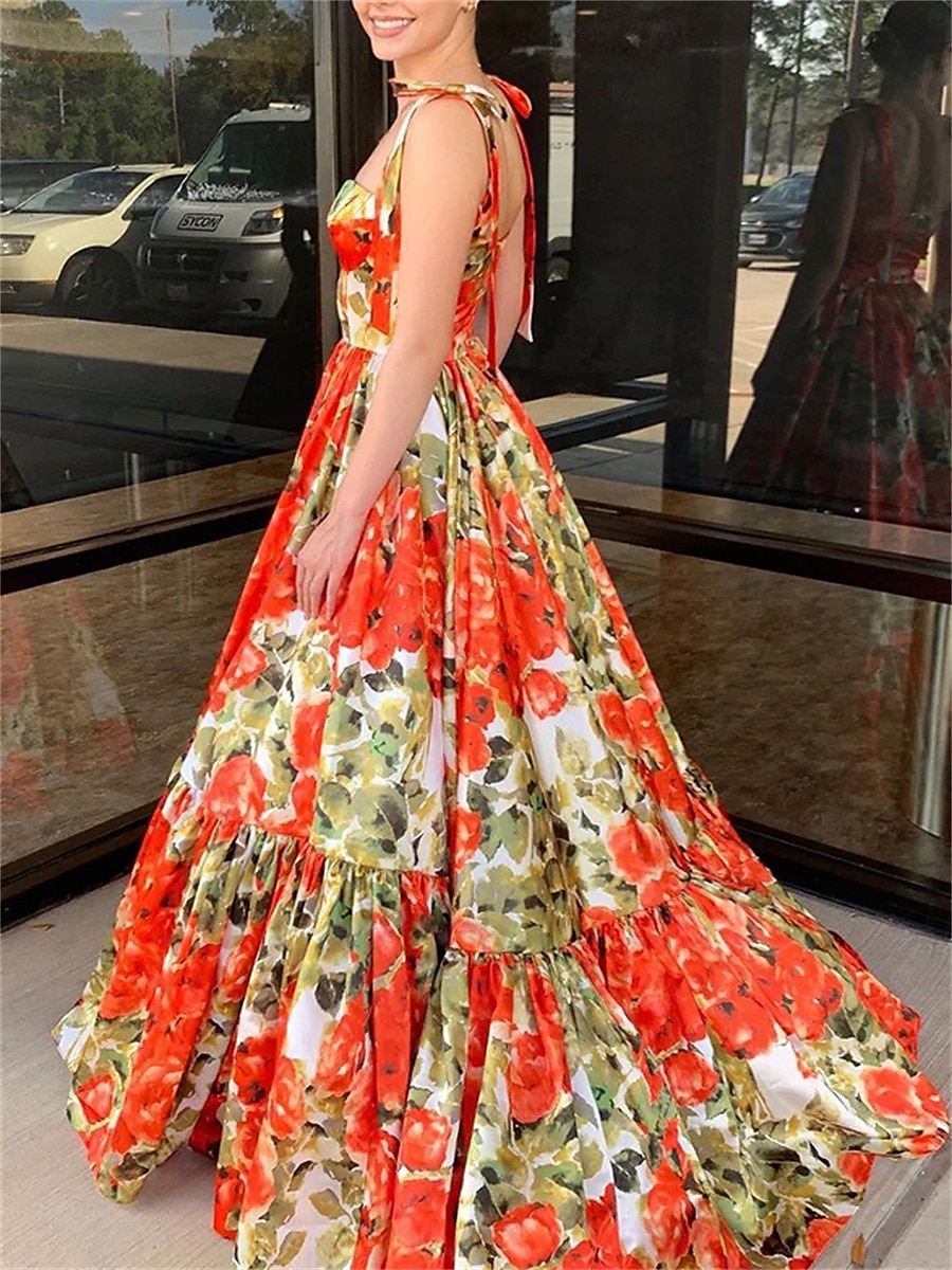 A-line šaty quinceanera elegantní šaty svatební svatební host dlouhé bez rukávů láskyplný výstřih s květinovým potiskem šaty pro svatební hosty 2025 - $99.99 –P3