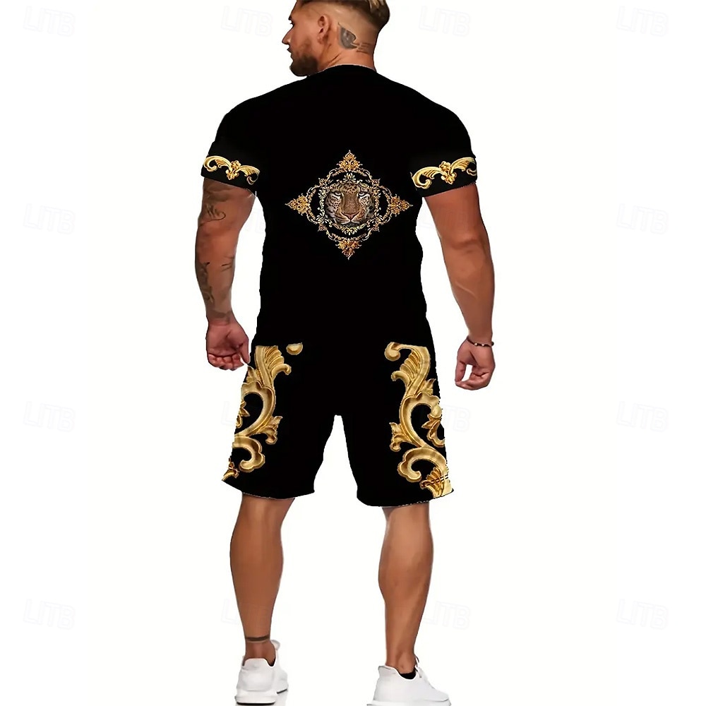 Herren Grafik 2St T-Shirts-Sets Kurzarm Kurze Hosen Rundhalsausschnitt Antik Lässig Täglich 3D-Druck Sommer Schwarz 2025 - $25.99 –P2