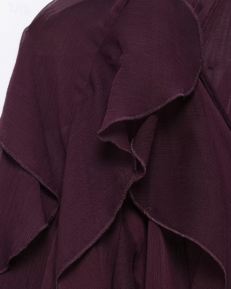 Femmes Chemise Chemisier Uni Élégant Moderne manche longue Col en V Hauts Réguliers Fête Sortir Superposé Vin Été de 2025 ? $34.99 –P14