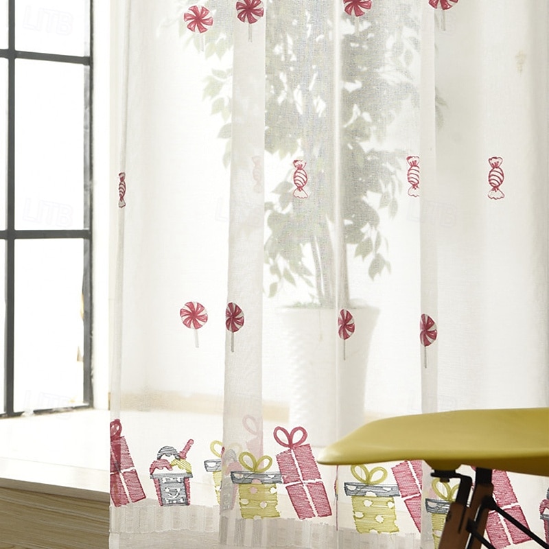 2 pz. tenda semitrasparente ricamata di alta qualità in stile anime per soggiorno camera da letto sala da pranzo studio del 2025 a $50.99 –P3