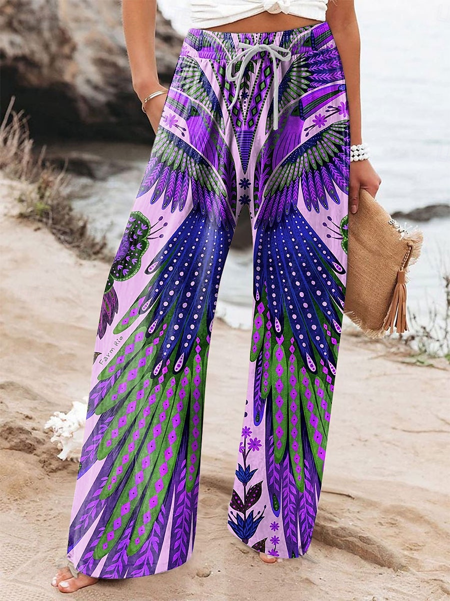 Femmes Jambe large Chinos Pantalons Amples Vacances ancien Mode Longueur complète Taille haute Fleuri Graphique Abstrait Impression Respirant Doux Micro-Élastique Formel Vacances Rue Jaune Bleu Violet de 2025 ? $24.99 –P2