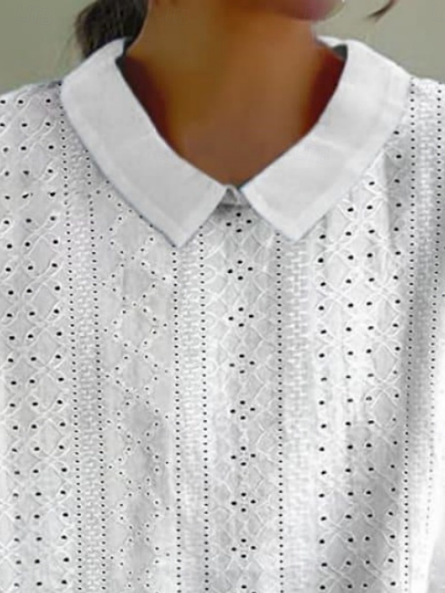 Damen Hemd Einfach Basic Modern Kurzarm Hemdkragen Normale Oberteile Täglich Ferien Lochmuster Weiß Sommer 2025 - $17.99 –P1