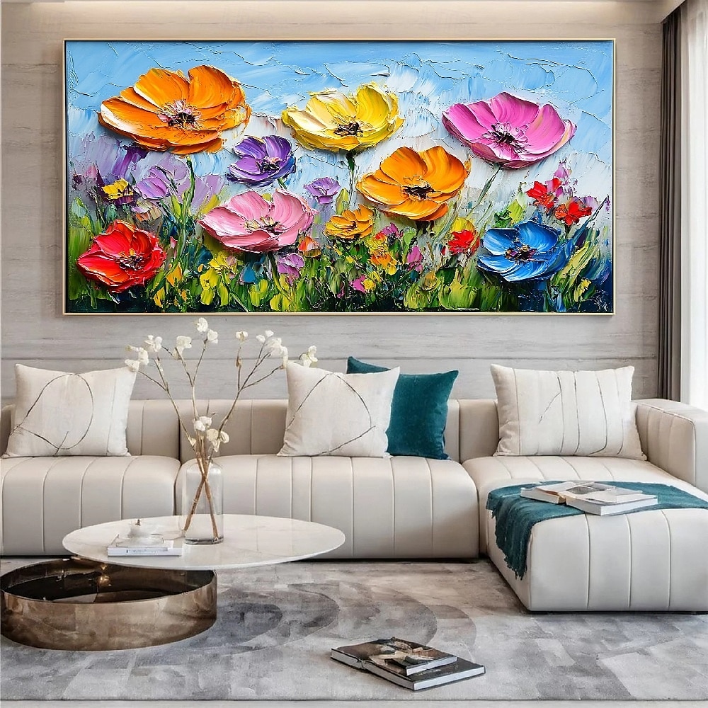 Peinture de fleurs sauvages faite à la main, texture 3D peinte à la main, peinture de fleurs en fleurs, toile extra large, peintures à l'huile de flore, art mural, peintures à l'huile botaniques, de 2025 ? $82.99 –P1