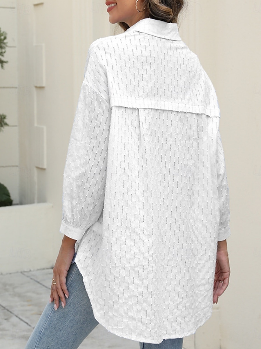 Dames Overhemd Effen Kleur Stijlvol Casual Lange mouw Overhemdkraag Normale tops Dagelijks Knop Zwart Wit Blozend Roze blauw Zomer Lente 2025 - $26.99 –P2