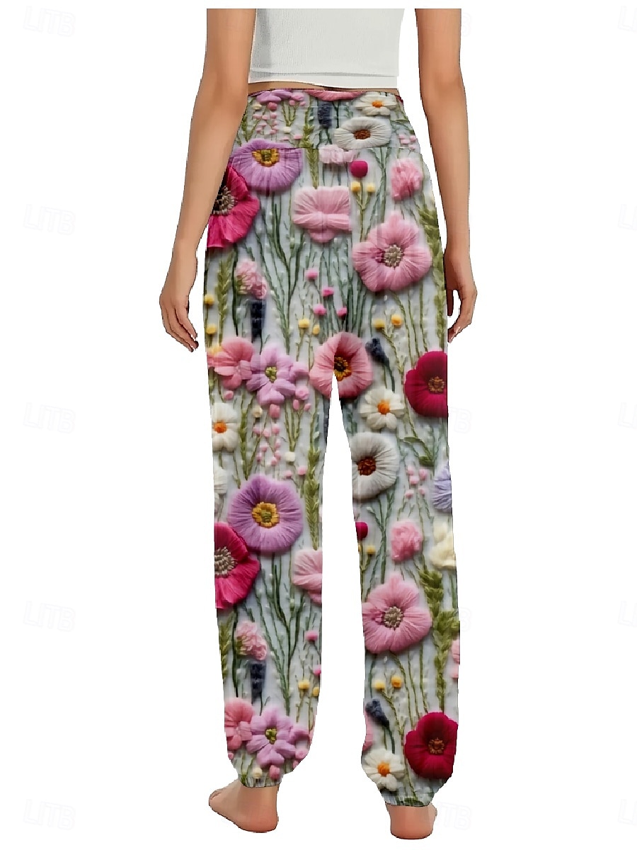 Femmes Pantalon inspiré du lin Jambe large Pantalons Style Ethnique Occasionnel Boho Longueur complète Taille haute Fleuri Avec Poches Taille Élastique Impression Respirabilité Doux Micro-Élastique de 2025 ? zł93.99 –P8