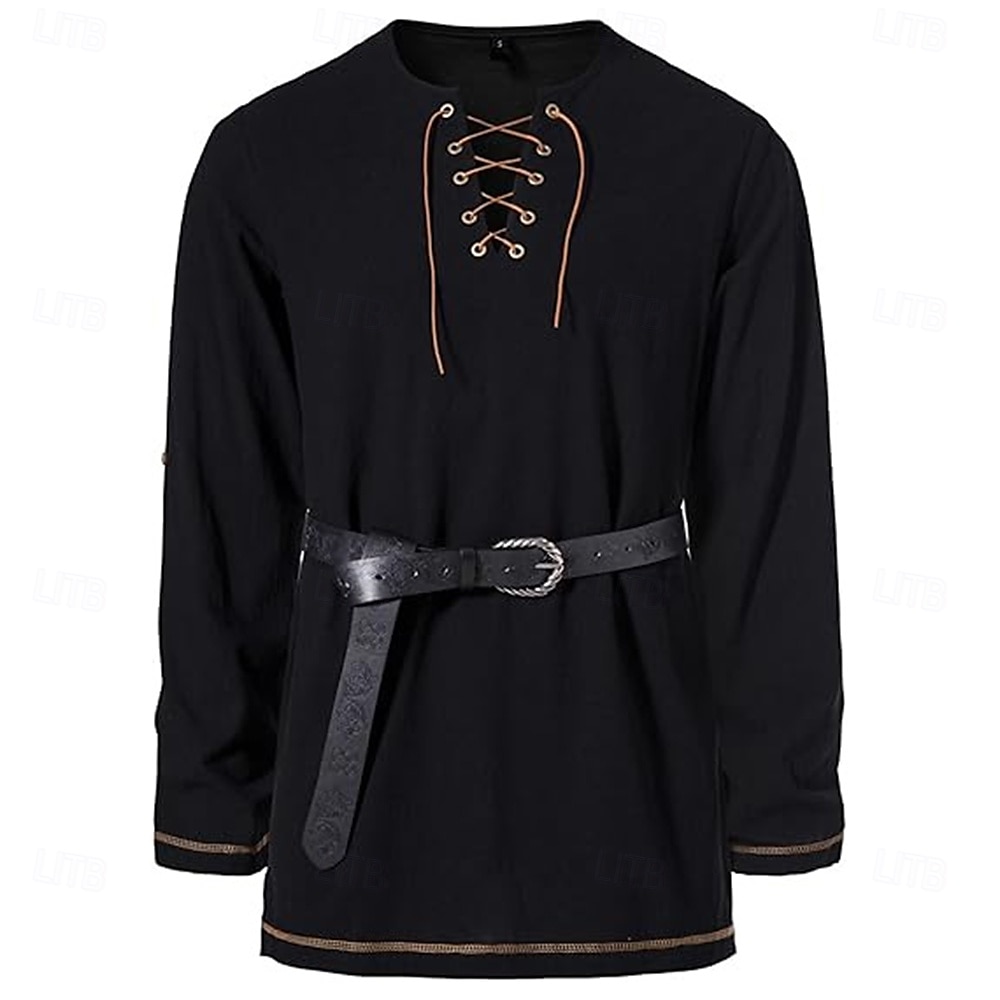Middeleeuws Renaissance 17e eeuw Gemiddelde Lengte Blouse / overhemd Cosplay kostuum Ridder Viking Keltische ridder Trekkoord Effen Kleur Kostuum Voor heren Piraat Halloween Maskerade Casual 2025 - $28.99 –P12