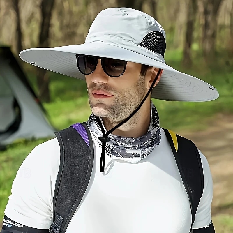 Men's UV Protection Bucket Hat for Fishing & Hiking - Sporty Wide Brim Sunshade Cap, Beige with Black Band, Hand-Washable, Lightweight & Breathable for Outdoor Adventures 2025 - $19.49 –P4