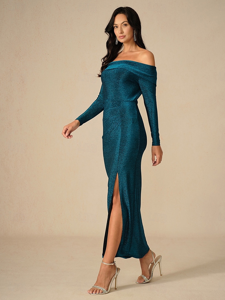 Nový rok Dámské Maxi šaty Bodycon šaty Elegantní Večírek Formální Svatební Párty Štíhlý Pevná barva Dlouhý rukáv Pod rameny Tmavě zelená Jaro Podzim Zima 2025 - $99.99 –P3