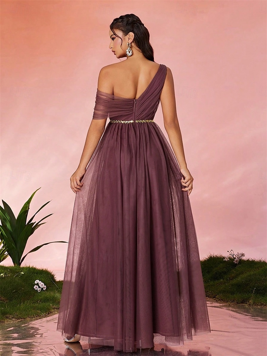 Abiti da festa A-Line Quinceañera Abito da festa Matrimonio Ospite di matrimonio Lunghezza del pavimento Senza maniche Scollo a V Tulle Senza schienale con Faldini del 2025 a $89.99 –P10