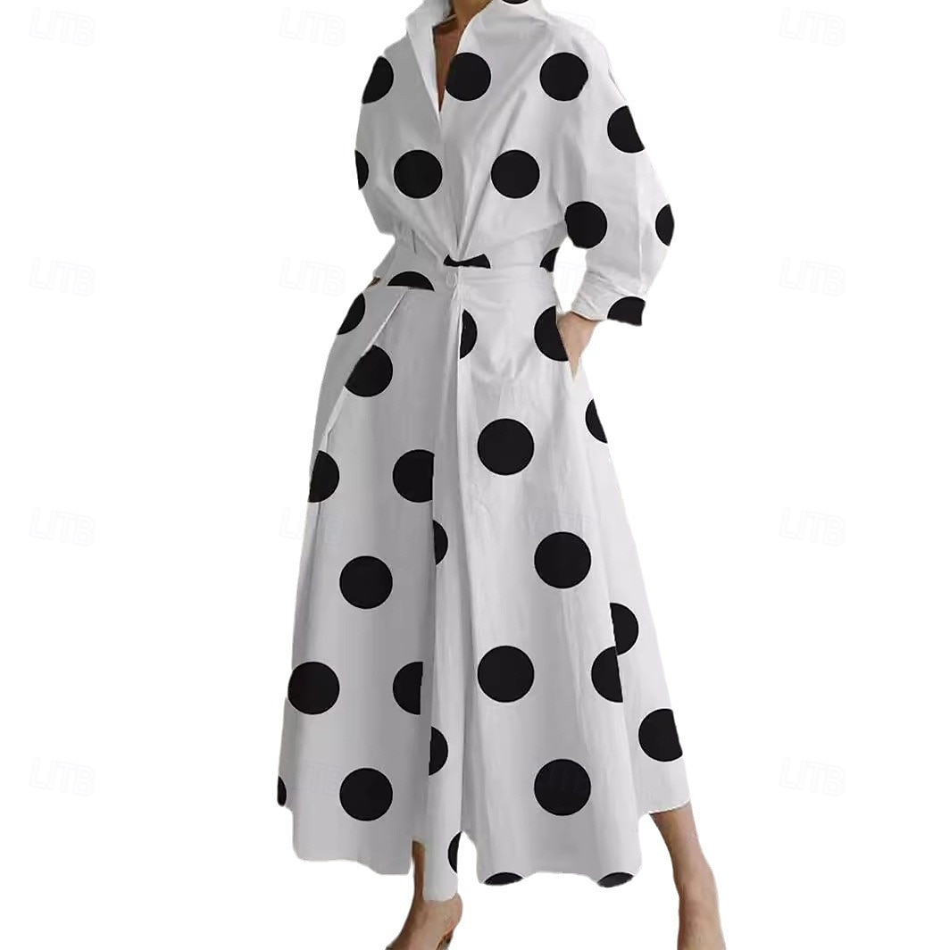 Damen Hemdblusenkleid Freizeitkleid Swingkleid Maxi Langes Kleid Outdoor Büro Urlaub Basic Modern Hemdkragen Geraffte Tasche Langarm Sommer Frühling Herbst 2023 Regular Fit Schwarz Armeegrün 2025 - $41.99 –P14