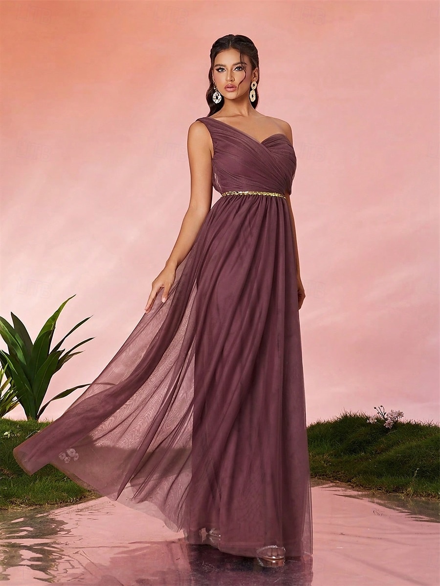 Abiti da festa A-Line Quinceañera Abito da festa Matrimonio Ospite di matrimonio Lunghezza del pavimento Senza maniche Scollo a V Tulle Senza schienale con Faldini del 2025 a $89.99 –P9