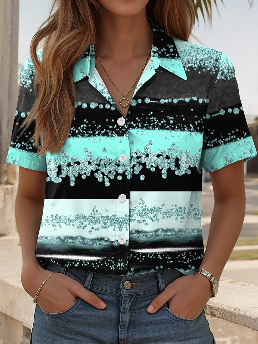 Damenhemd Langarm Bluse Knopfdown Grafik Geometrisch Täglich Lässig Kurzarm Hemdkragen Reguläre Oberteile Täglich Pink Blau Grün Sommer Frühling 2025 - $24.99 –P5