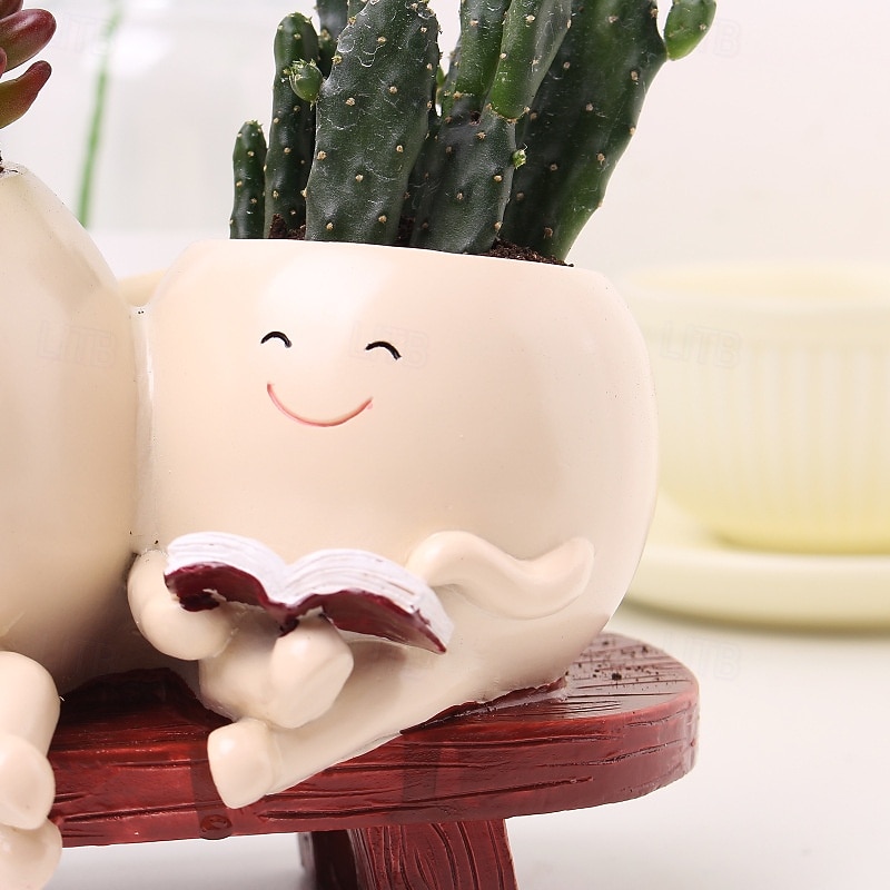 květináče pryskyřičná figurka pro sukulenty, matka a dcera čtecí design, kreativní domácí zahradní dekorace, roztomilý mini květináč, vnitřní venkovní sukulentní ozdoba květináče 2025 - $17.99 –P3