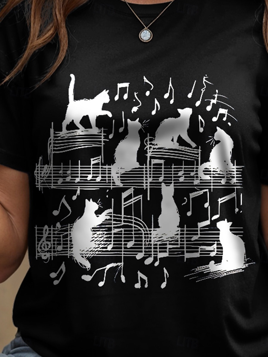 Femmes T-shirt Graphique Animal Chat ancien Élégant Classique Manche Courte Col ras du cou Col rond Hauts Réguliers Quotidien Week-end Imprimé Noir Blanche Rose Claire Bleu Vert Été Printemps de 2025 ? $19.99 –P3