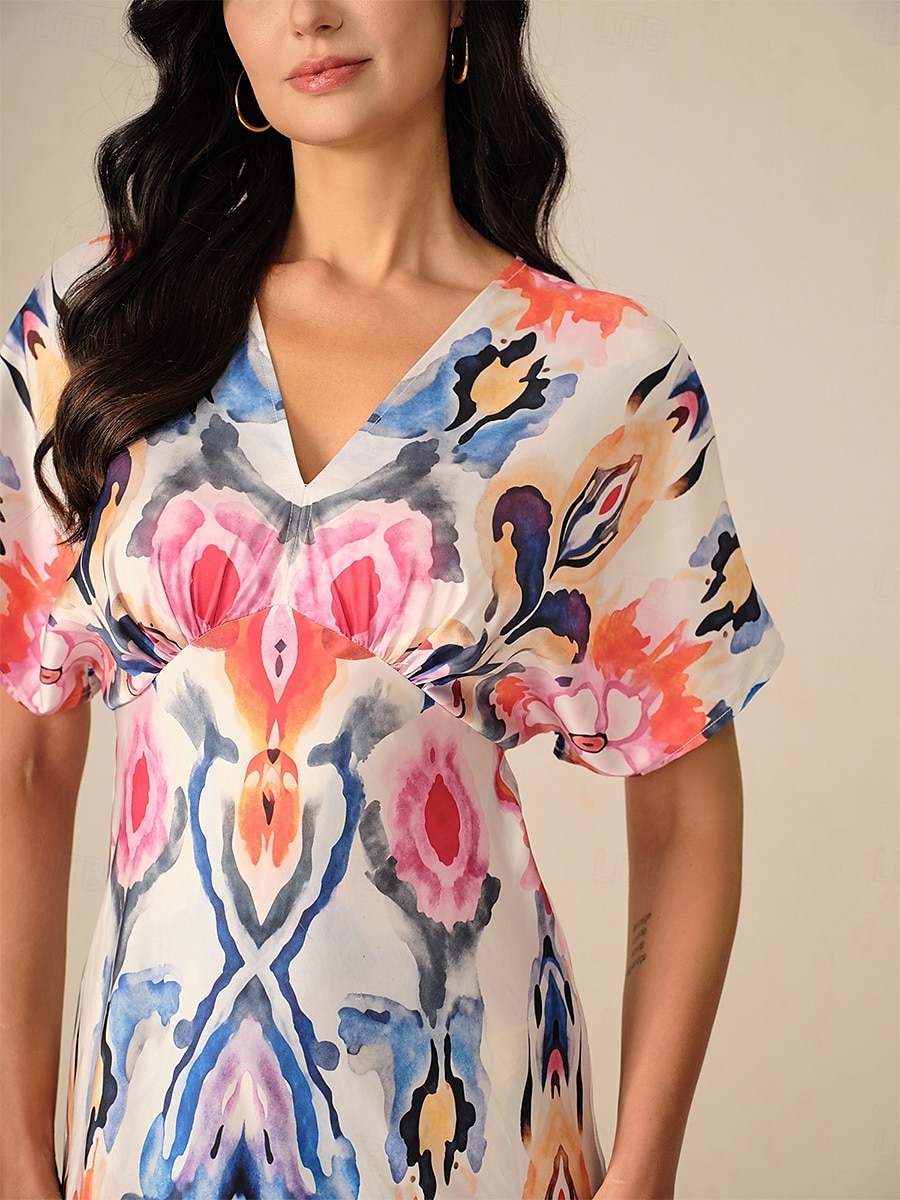 Dames Maxi-jurk Schede jurk Elegant Bruiloft Feest Normale pasvorm Grafisch Korte mouw V-hals Blozend Roze Lente 2025 - $59.99 –P4