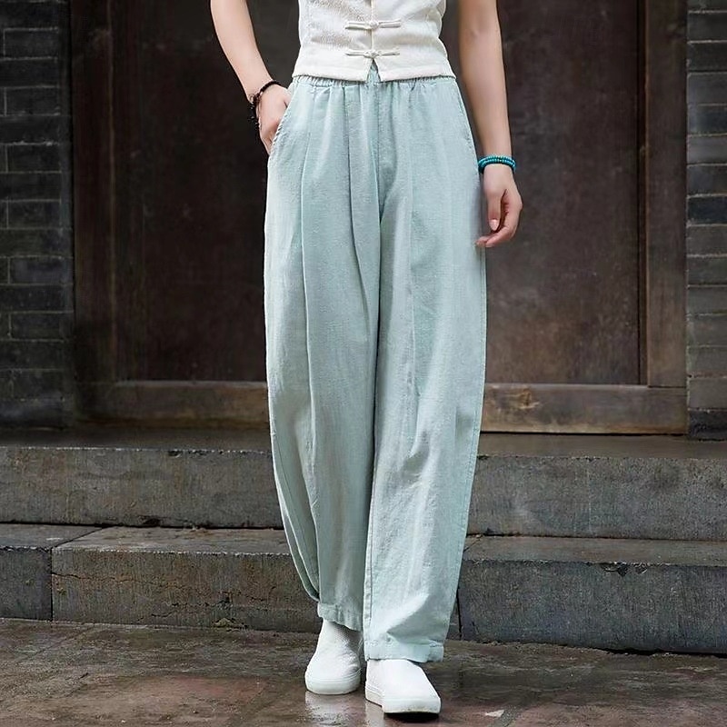 Mujer Pantalones de lino y algodón pantalones Ropa de calle Casual Longitud total Cintura Media Plano Bolsillo Cintura elástica Confortable Cómodo Diario Fin de semana Albaricoque Negro Azul Marino 2025 - $22.99 –P6