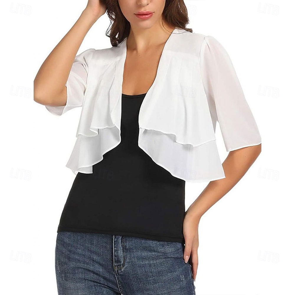 Ženský wrap elegantní ochrana proti slunci krátký rukáv chiffon svatební wrapy s čistou barvou pro svatbu v létě 2025 - $24.99 –P15